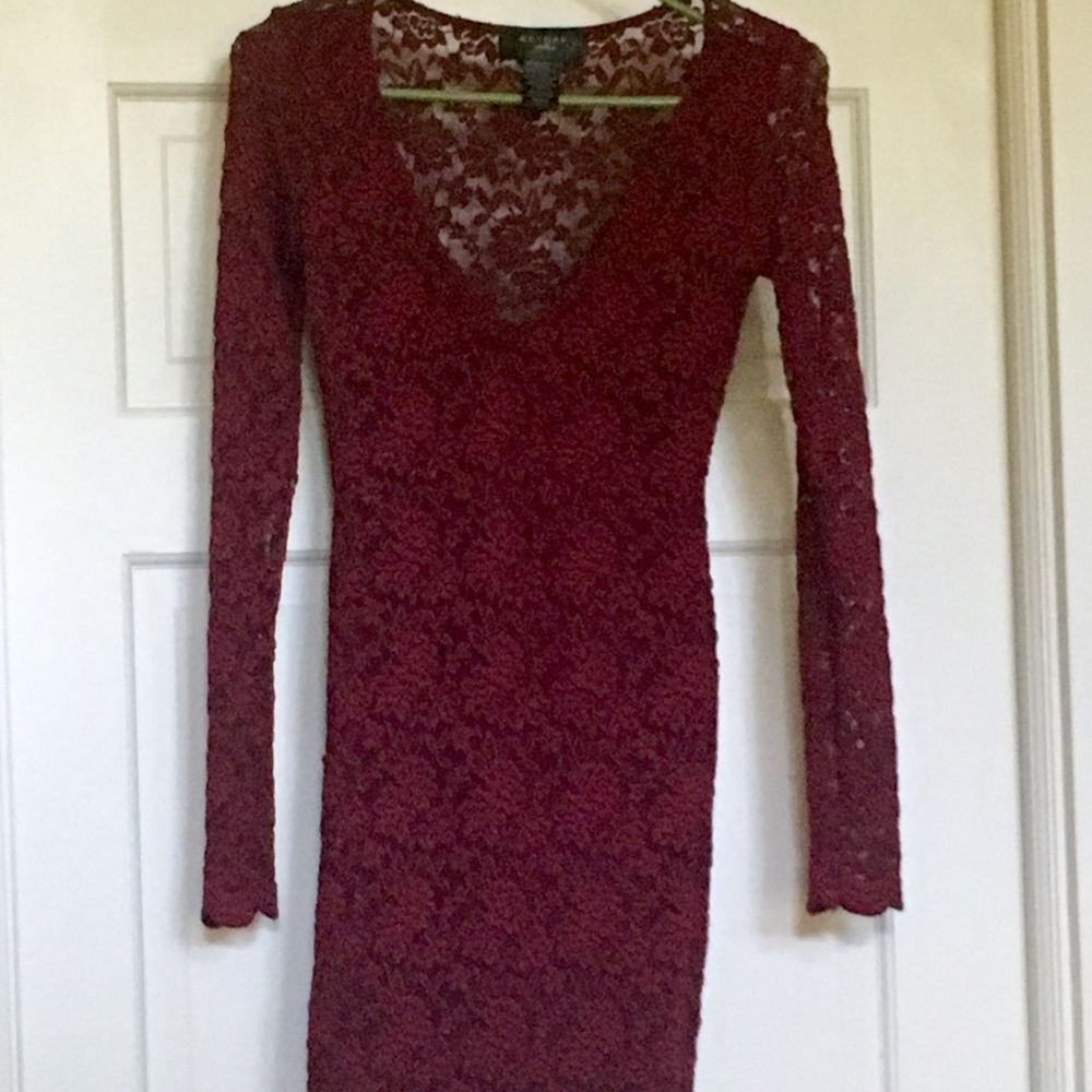 Burgundy lace long sleeve dress